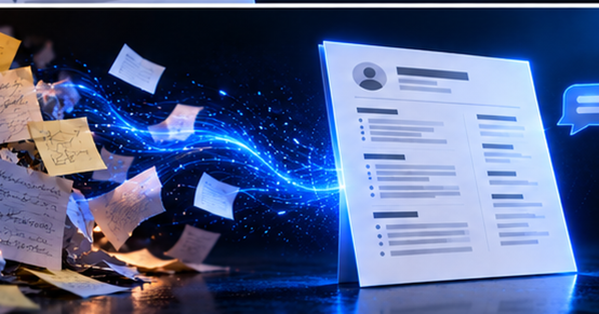 Raw career notes being turned into a structured resume by an AI resume builder